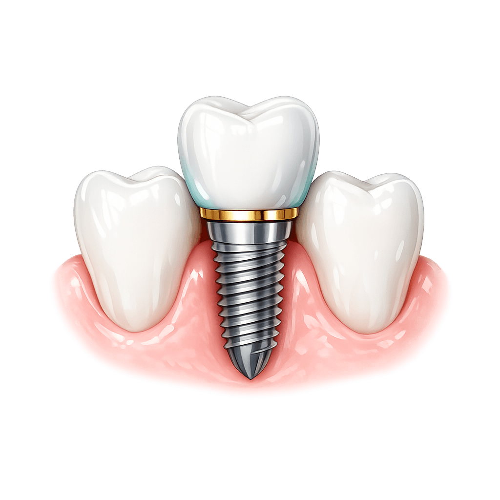 Ilustración dental de una rehabilitación con implante y corona